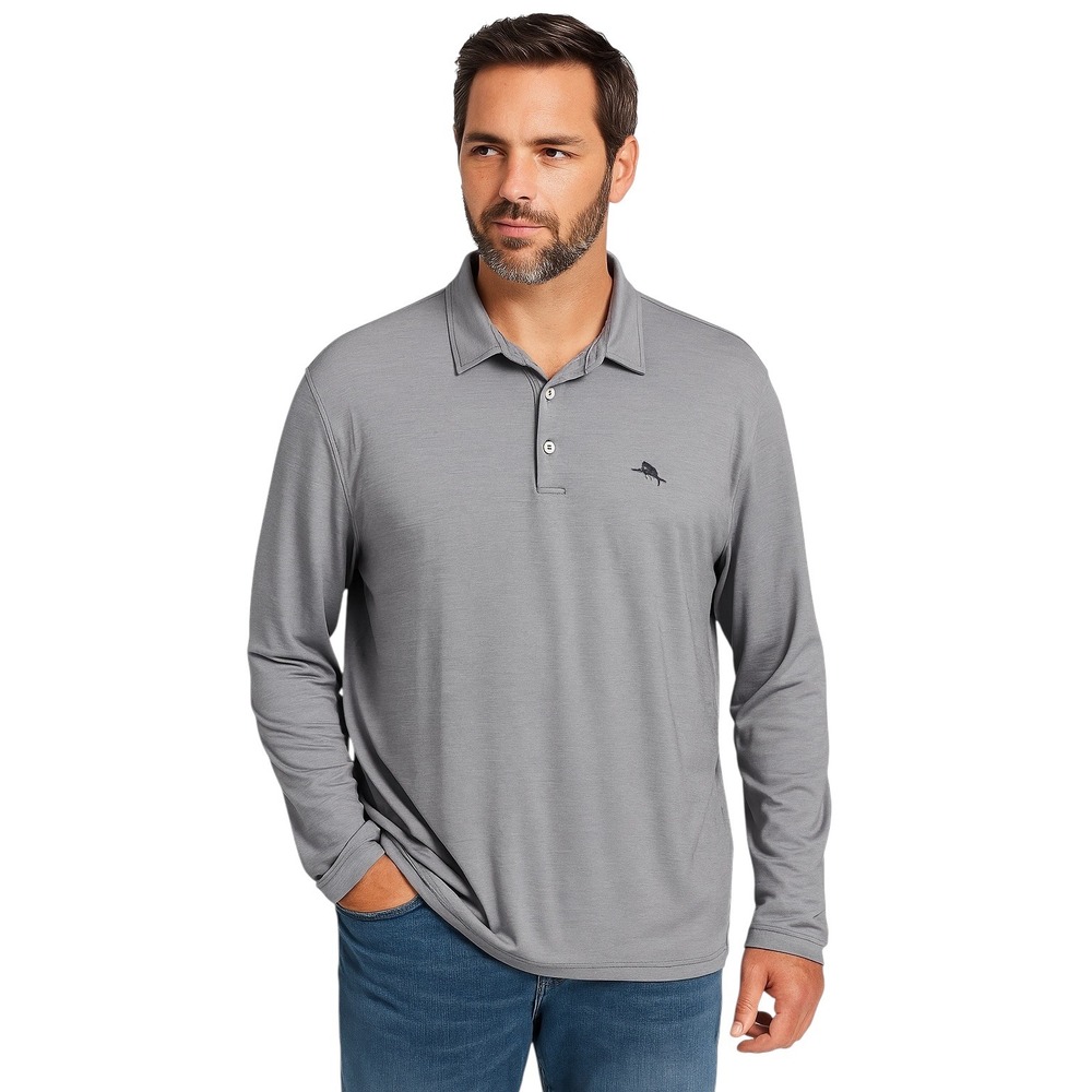 Tommy‎ Bahama XL Shirt Long Sleeve Polo Shirt Gray Marlin Logo Casual 1396